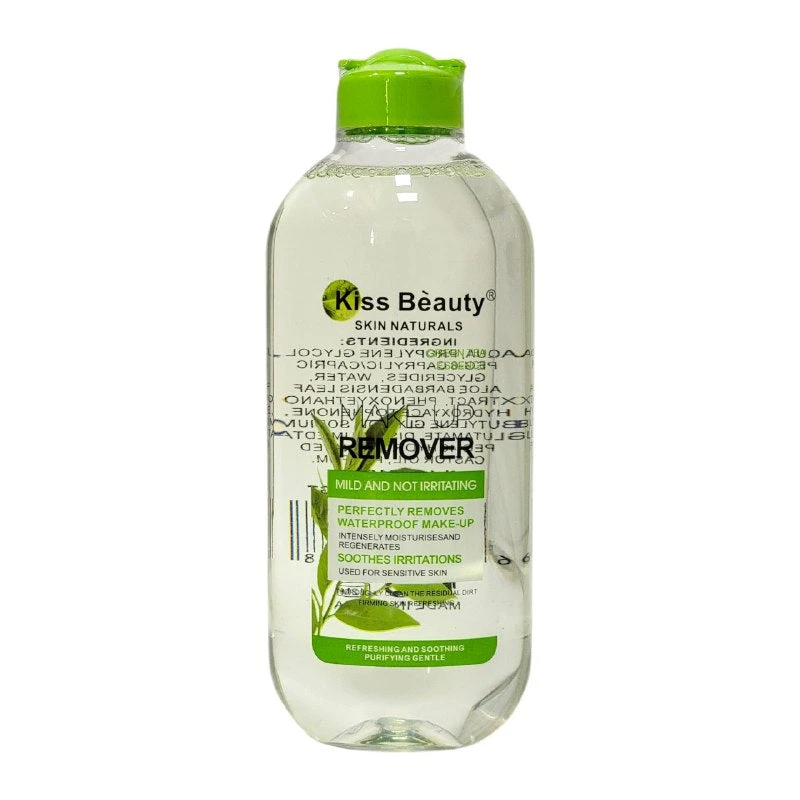 AGUA MICELAR DESMAQUILLANTE SUAVE Y NO IRRITANTE, QUE ELIMINA E HIDRATA LA PIEL KISS BEAUTY
