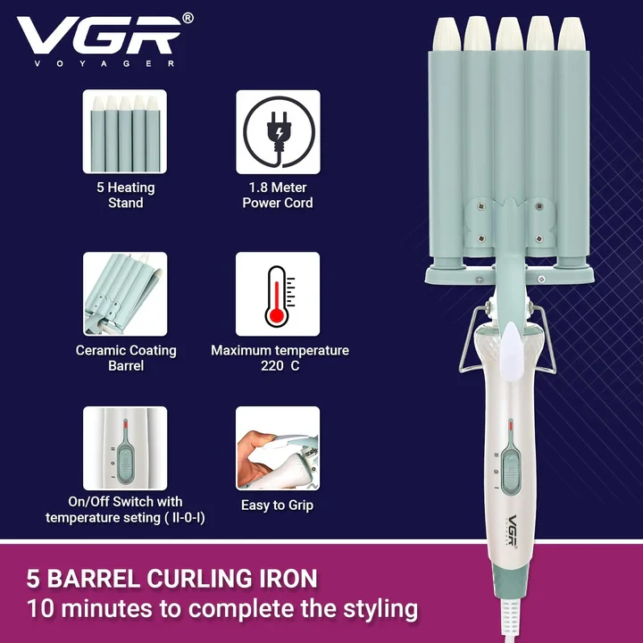 VGR V597, Professional Wavy Hair 5 Barrels Curling Iron - 2