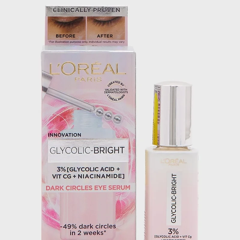 L'Oreal Paris Glycolic-Bright Eye Serum *3% [Glycolic Acid + Vitamin Cg + Niacinamide] - 20 Ml