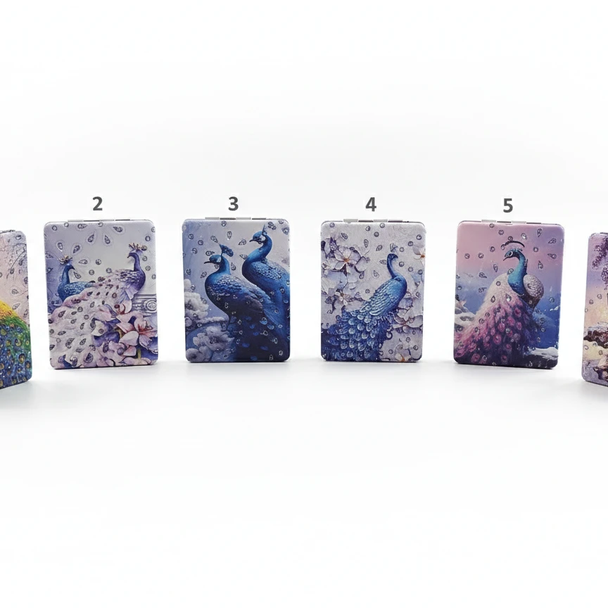 Peacock Design Compact Mirror with Strap