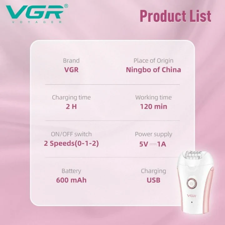 VGR Compact Professional Cordless Women Epilator For Different Body Areas For Gentle Hair Removal V705 - 5