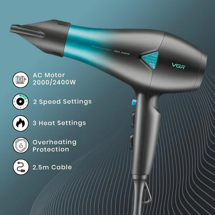 VGR V455 Professional Hair Dryer For Both Men And Women, Independent Cool Shot, 3 Heat And 2 Speed Settings, Detachable Rear Cover - 5