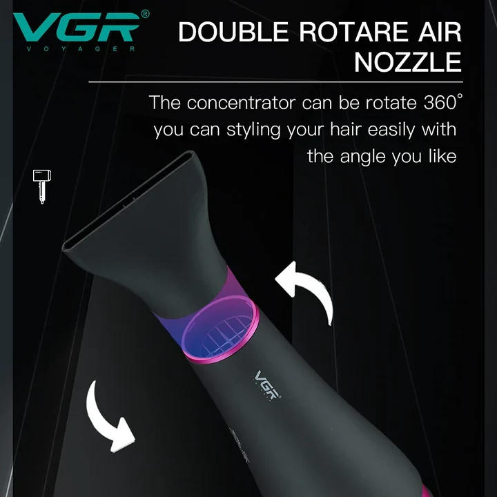 Vgr Professional Hair Dryer V402 - With Diffuser, Gray With Pink 2200W 3 Heating Settings - 4