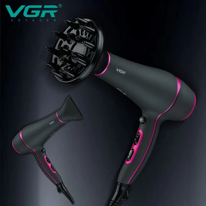 Vgr Professional Hair Dryer V402 - With Diffuser, Gray With Pink 2200W 3 Heating Settings - 9