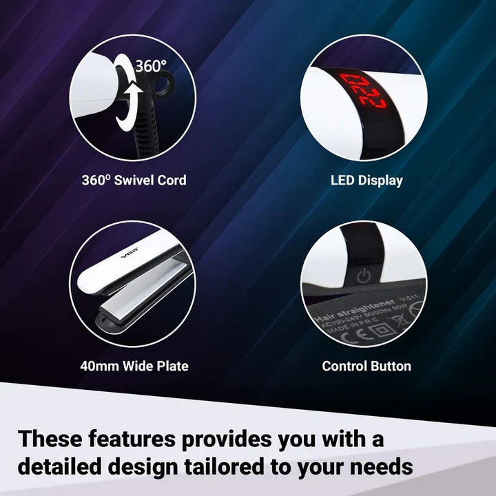 VGR V511 Flat Iron Anti-Static Flat Iron With Ceramic Plates And Lcd Display Hair Straightener - 4