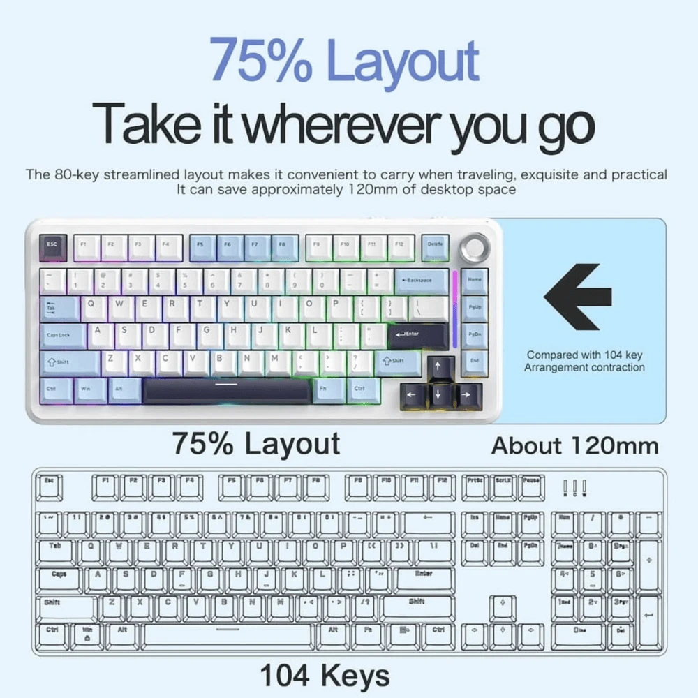 FREE WOLF F75 Wireless Mechanical Gaming Keyboard - Sea Reef Black - 4