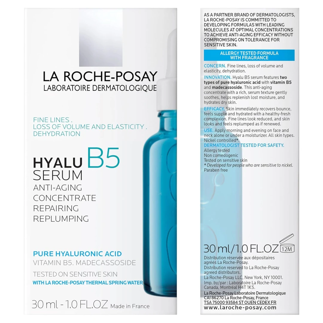 La Roche-Posay Hyalu B5 Pure Hyaluronic Acid Serum For Face, Vitamin B5 + Hyaluronic Acid + Madecassoside, Hydrating Serum Visibly Plumps Skin, Sensitive Skin Safe, Anti Aging, Oil-Free