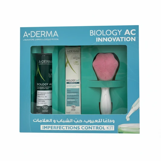 Aderma, Imperfections Control Kit ? Phys-Ac Gel Moussant 200Ml, Phys-Ac Perfect Fluid 40Ml, Silicone Face Brush Free Gift