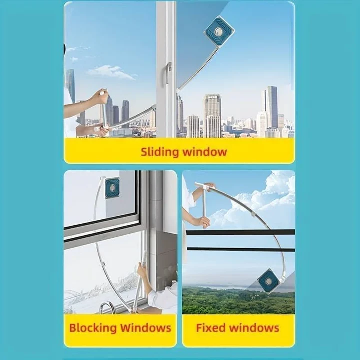 Window Cleaning Tool U Shaped L For External Window Washer With Telescopic Pole, Angle Adjustable Sponge Head And Squeegees - 4