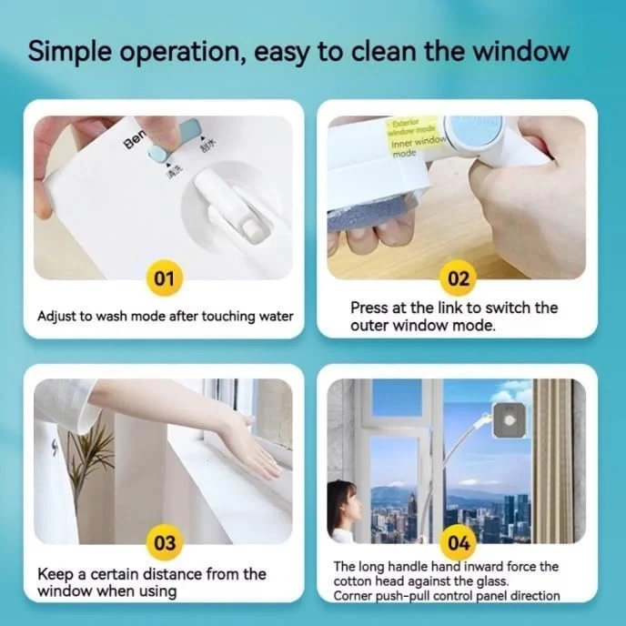 Window Cleaning Tool U Shaped L For External Window Washer With Telescopic Pole, Angle Adjustable Sponge Head And Squeegees - 6