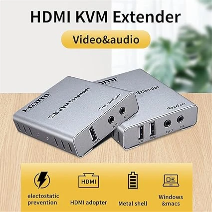 CEM HDMI/USB KVM 60M EXTENDER VIA CAT6/5E ETHERNET & TX-RX BOXES WITH AUDIO - 2