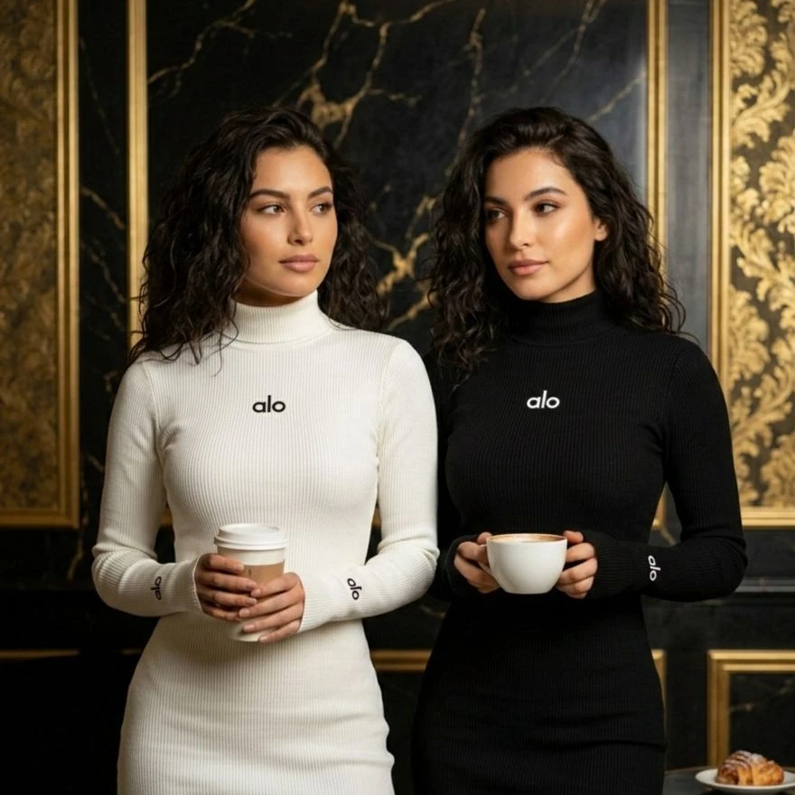 Alo Yoga Mock-Neck Ribbed Knit Dress