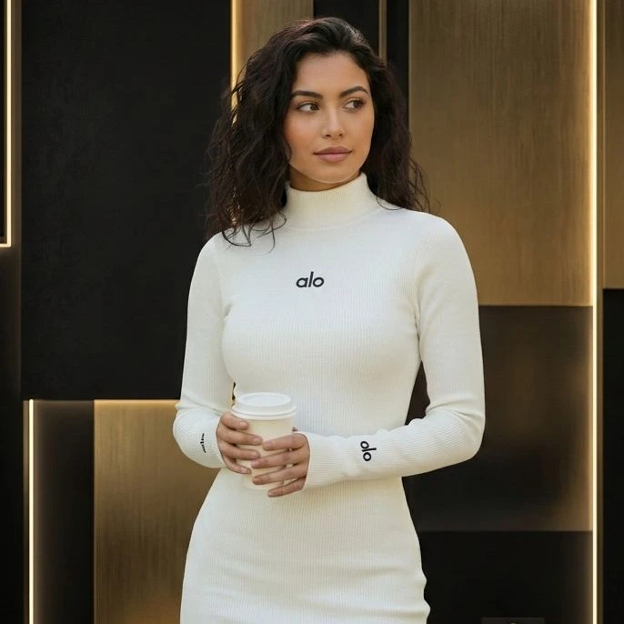 Alo Yoga Mock-Neck Ribbed Knit Dress - 2