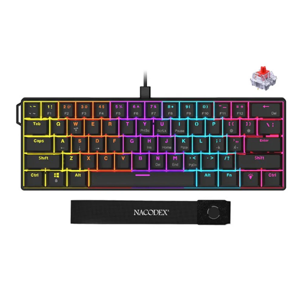 AJAZZ NK61 60% Hot-Swappable Mechanical Keyboard – Red Switches Wired - Black
