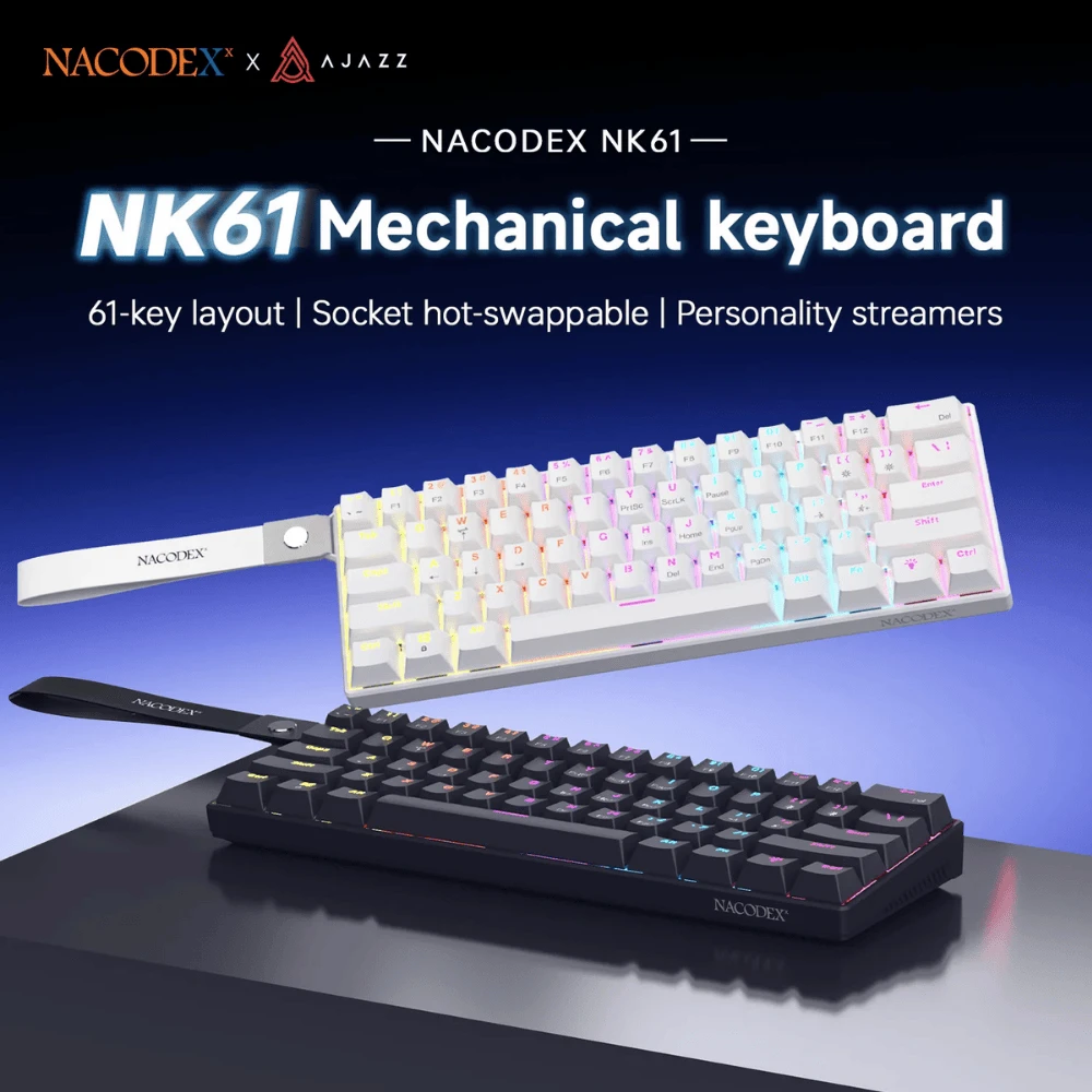 AJAZZ NK61 60% Hot-Swappable Mechanical Keyboard – Red Switches Wired - Black - 7