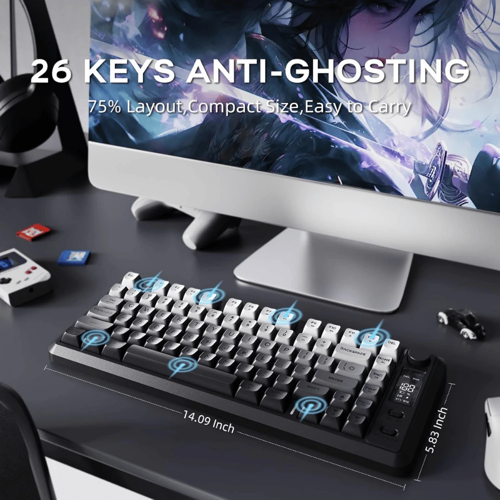FreeWolf M75 Wireless Mechanical Feel Gaming Keyboard Bluetooth/2.4Ghz - 2