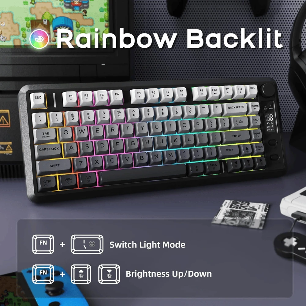 FreeWolf M75 Wireless Mechanical Feel Gaming Keyboard Bluetooth/2.4Ghz - 4