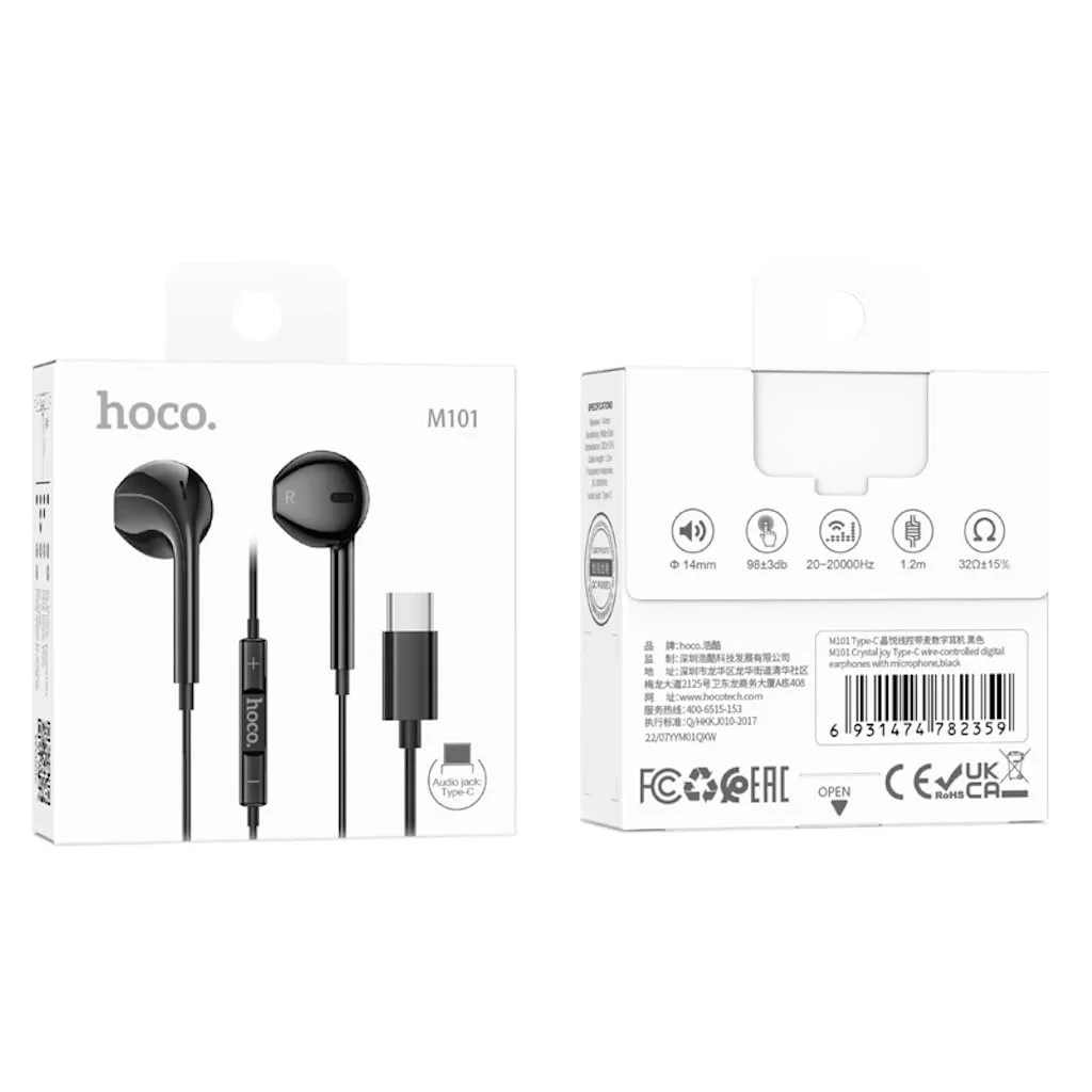 HOCO M101 EARPHONES BLACK TYPE C