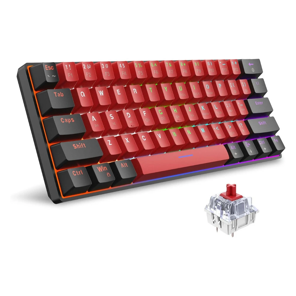 Snpurdiri 60% Wired Mechanical Keyboard - Black/Red