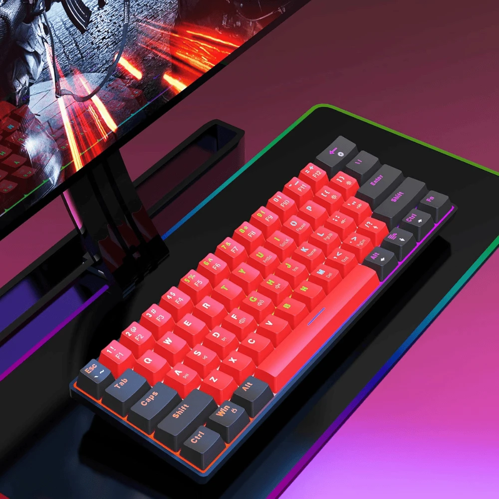Snpurdiri 60% Wired Mechanical Keyboard - Black/Red - 2