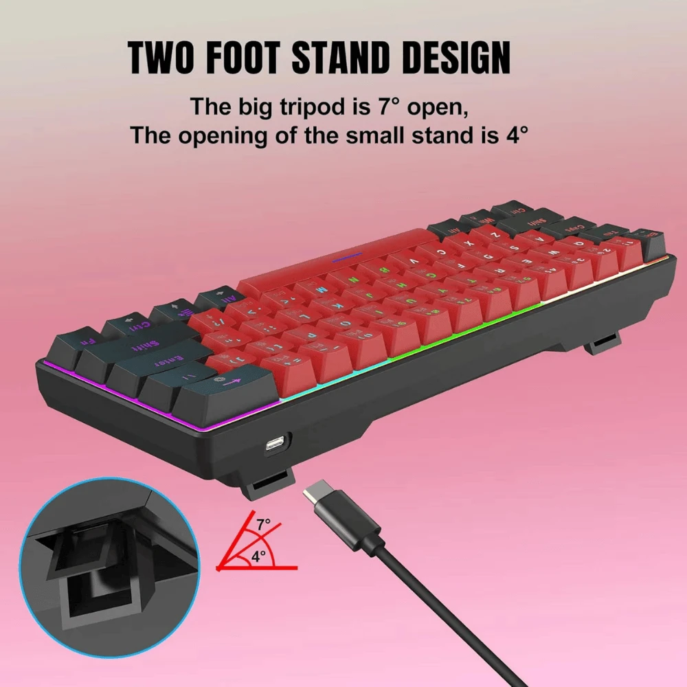 Snpurdiri 60% Wired Mechanical Keyboard - Black/Red - 4
