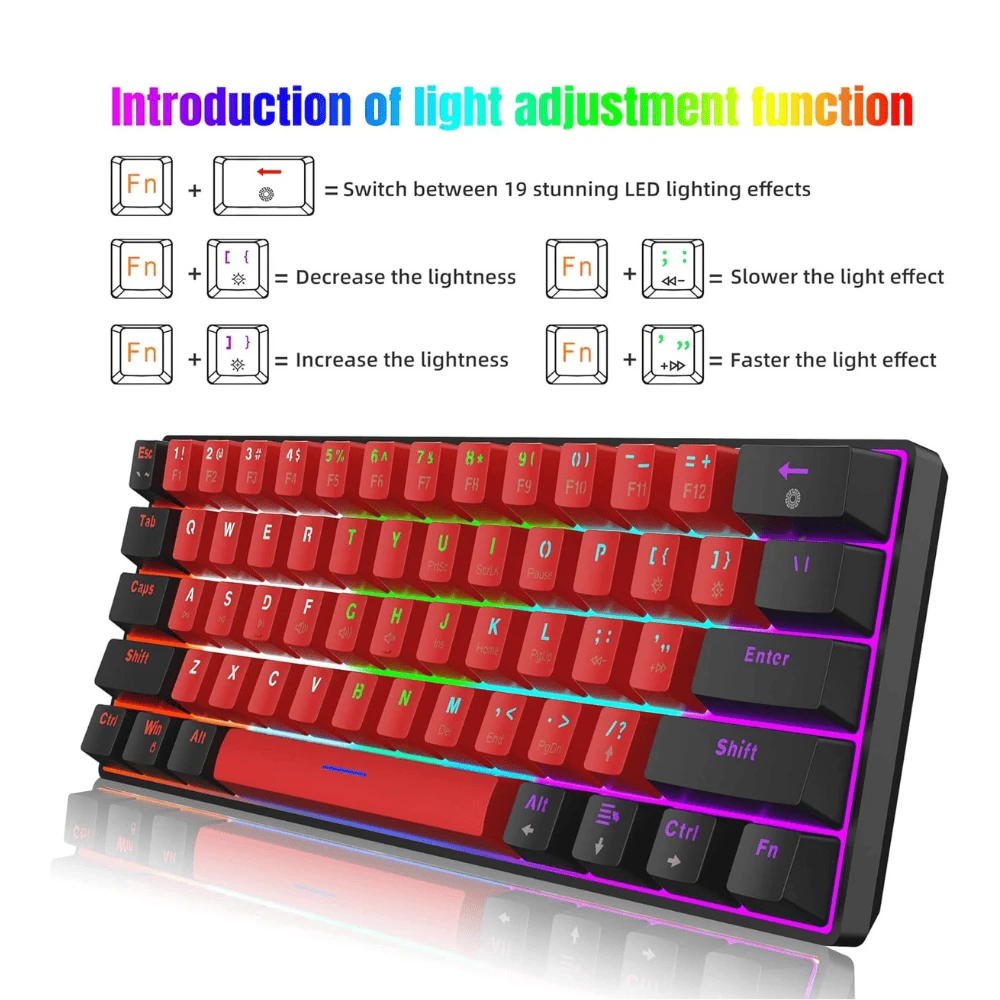 Snpurdiri 60% Wired Mechanical Keyboard - Black/Red - 6