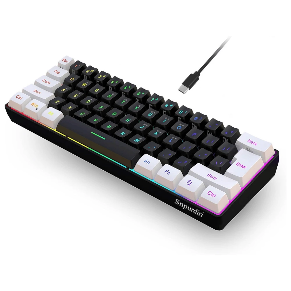 Snpurdiri 60% Wired Gaming Keyboard - White/Black