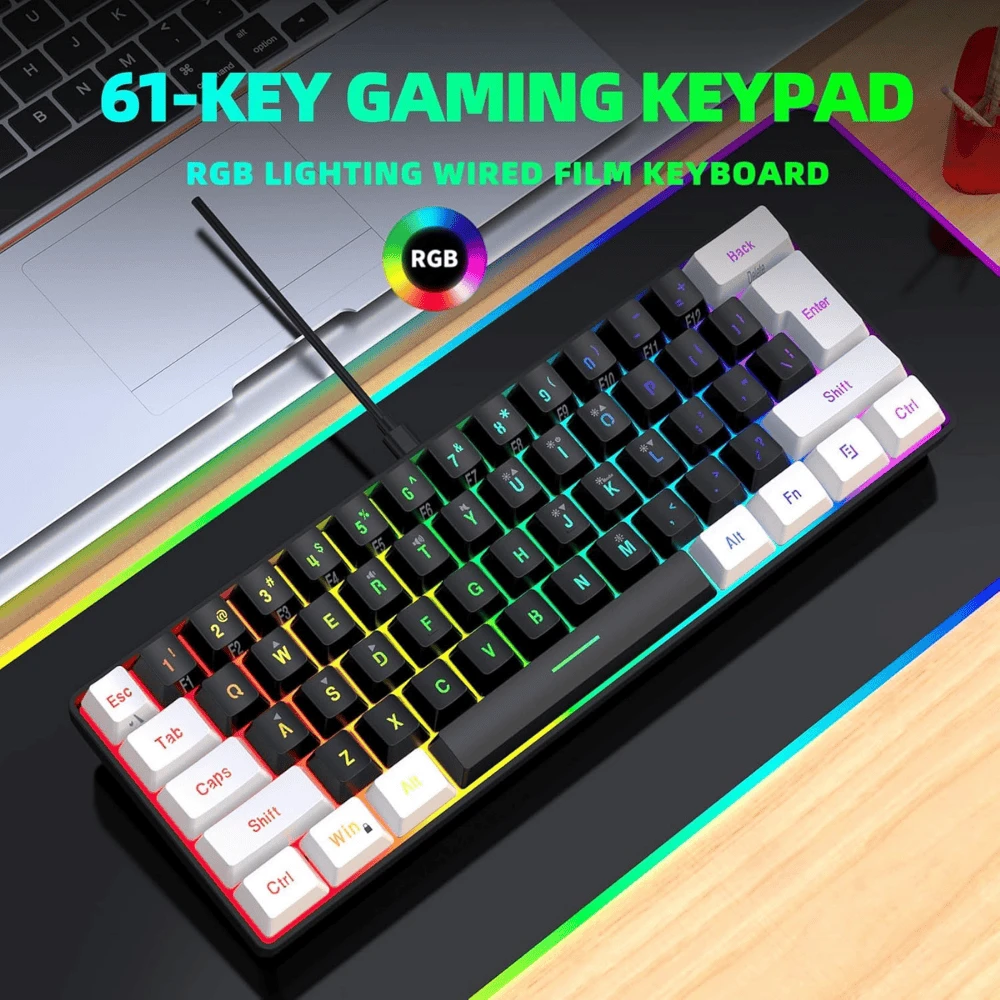 Snpurdiri 60% Wired Gaming Keyboard - White/Black - 3