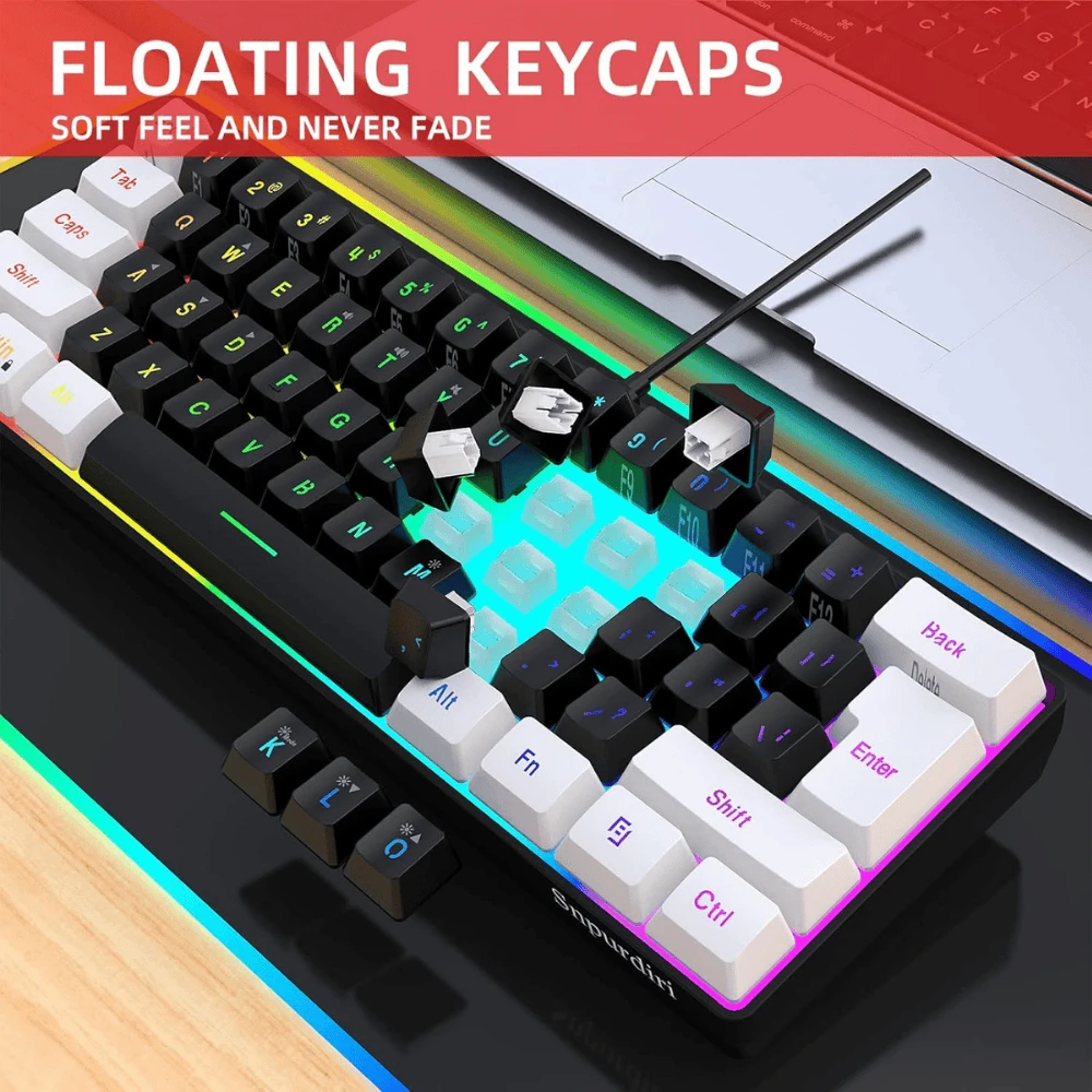 Snpurdiri 60% Wired Gaming Keyboard - White/Black - 6