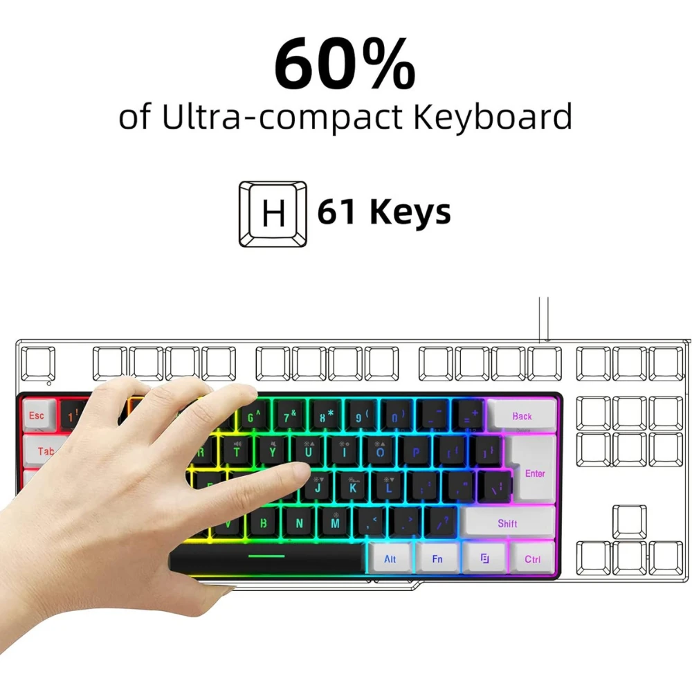 Snpurdiri 60% Wired Gaming Keyboard - White/Black - 8