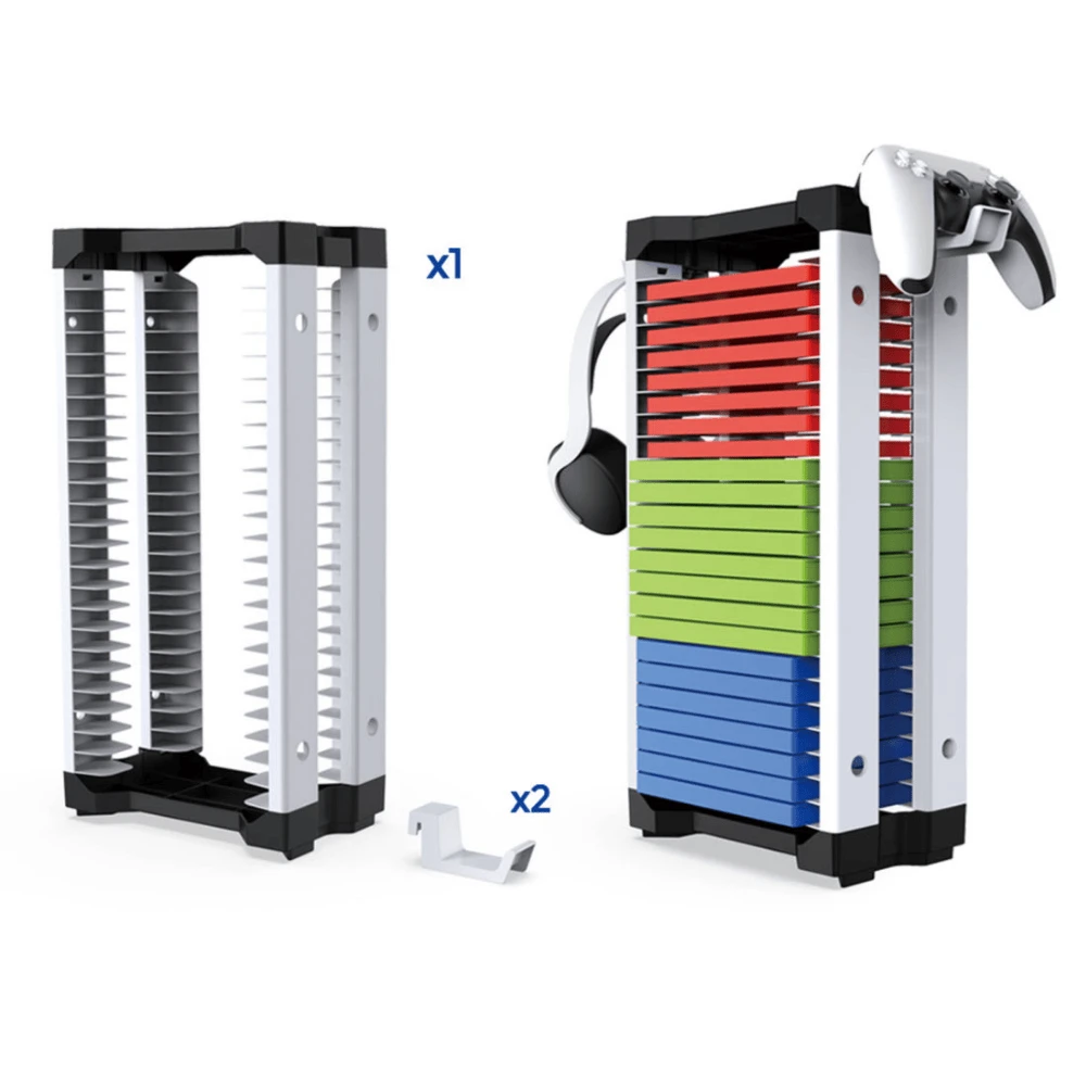 Dobe Game Disc Storage Stand For PS5, PS4, Xbox & Nintendo Games With Hanging Hook - Black/White - 2