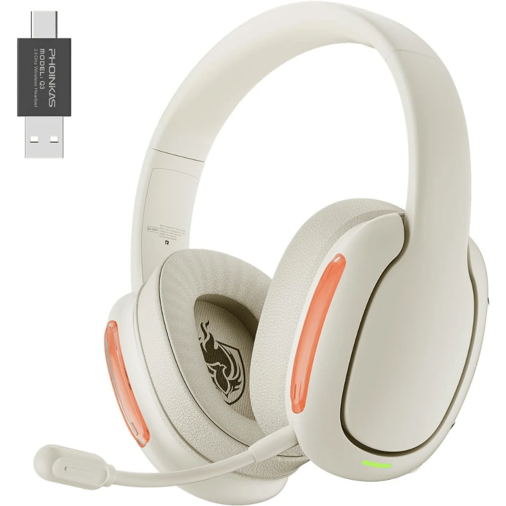 Wireless Gaming Headset For PS5, PC, PS4, 2.4Ghz Gaming Headphones With Mic - Beige