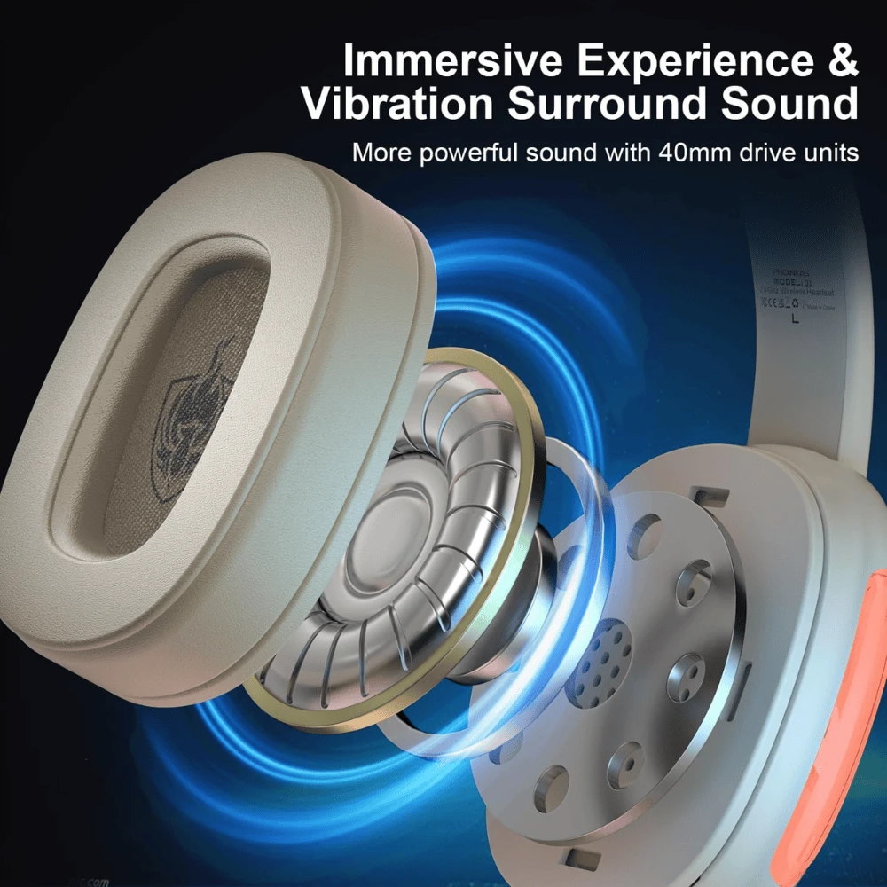 Wireless Gaming Headset For PS5, PC, PS4, 2.4Ghz Gaming Headphones With Mic - Beige - 5