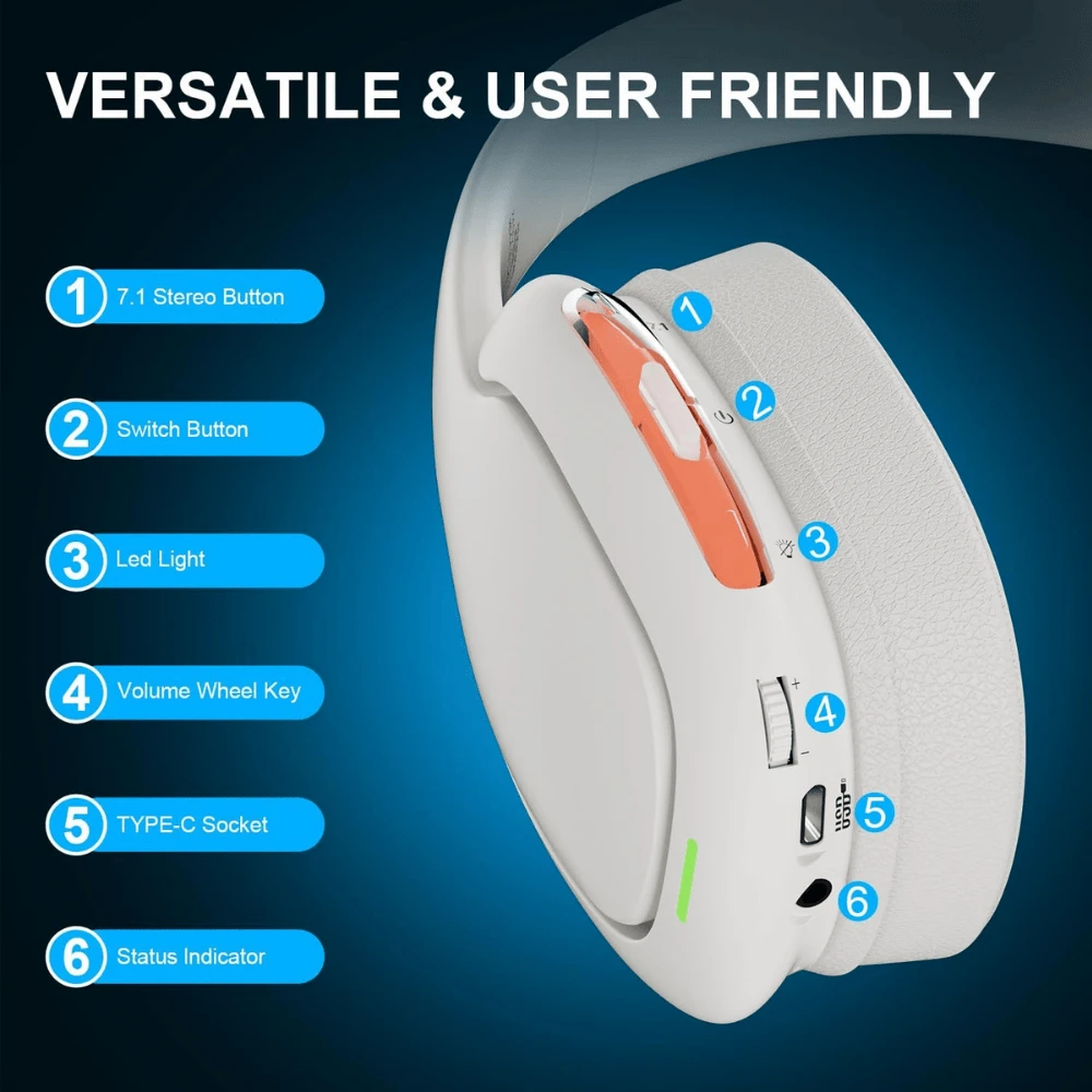 Wireless Gaming Headset For PS5, PC, PS4, 2.4Ghz Gaming Headphones With Mic - Beige - 6