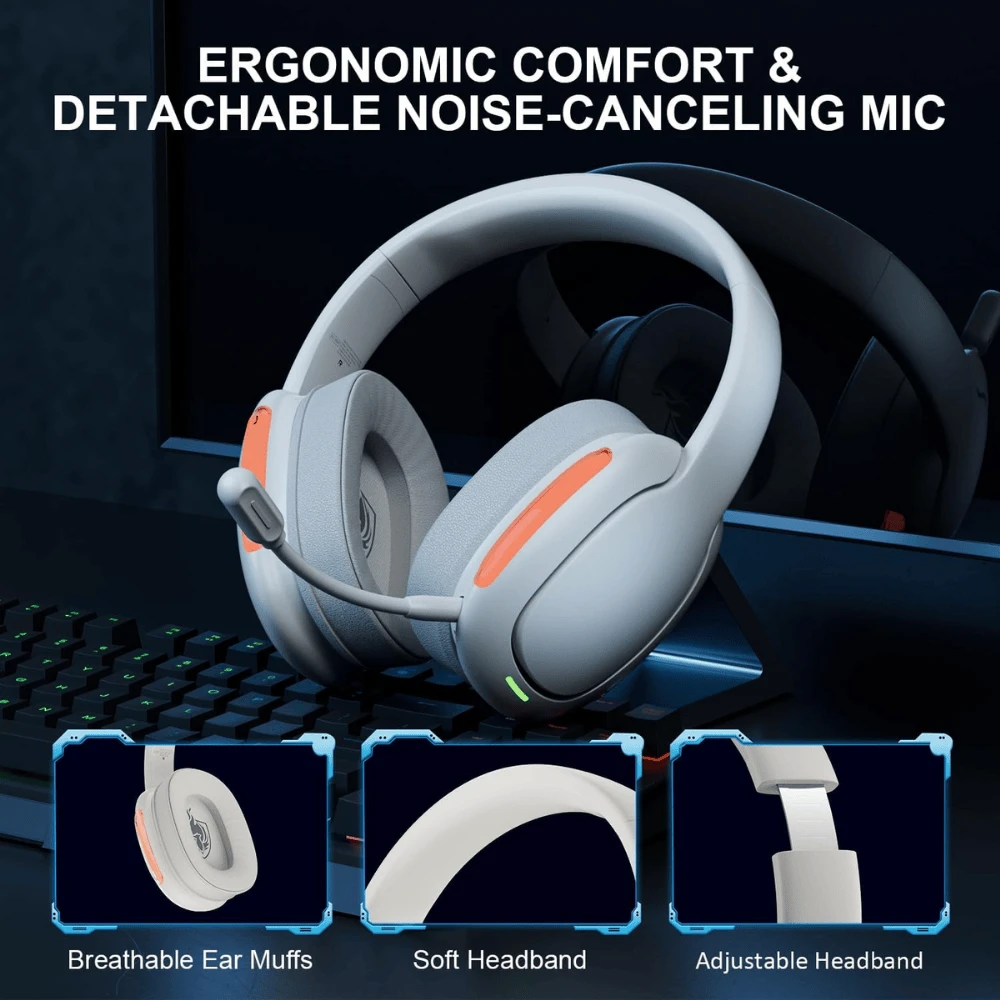 Wireless Gaming Headset For PS5, PC, PS4, 2.4Ghz Gaming Headphones With Mic - Beige - 7