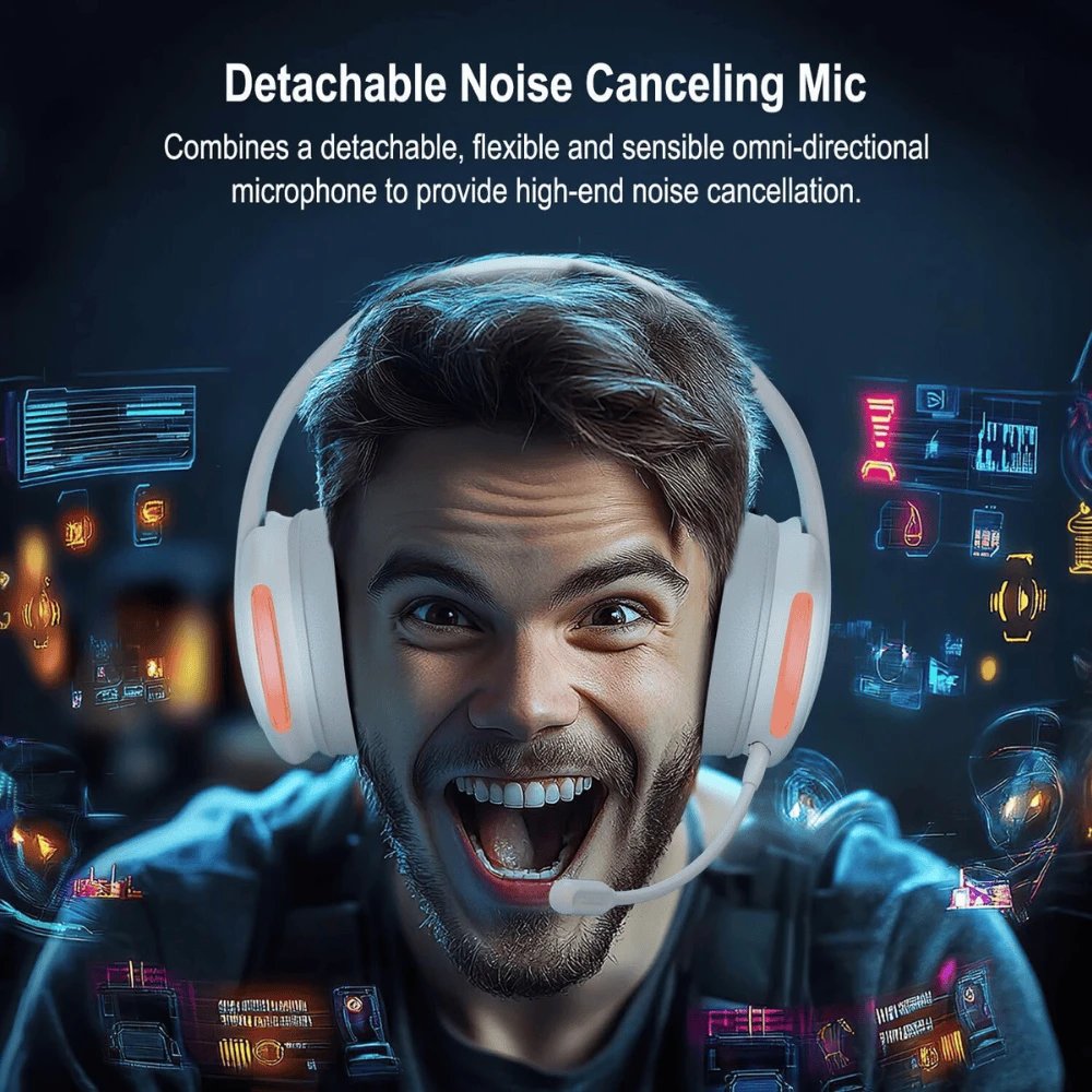 Wireless Gaming Headset For PS5, PC, PS4, 2.4Ghz Gaming Headphones With Mic - Beige - 8