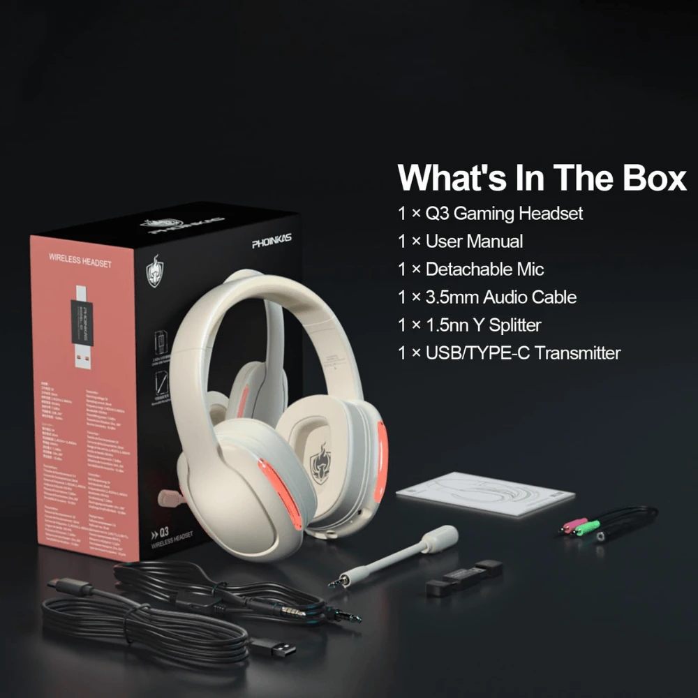 Wireless Gaming Headset For PS5, PC, PS4, 2.4Ghz Gaming Headphones With Mic - Beige - 9