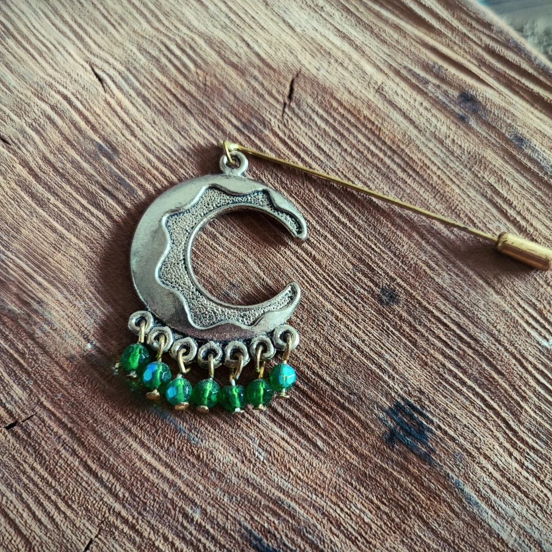 Crescent Moon Beaded Lapel Pin - 2
