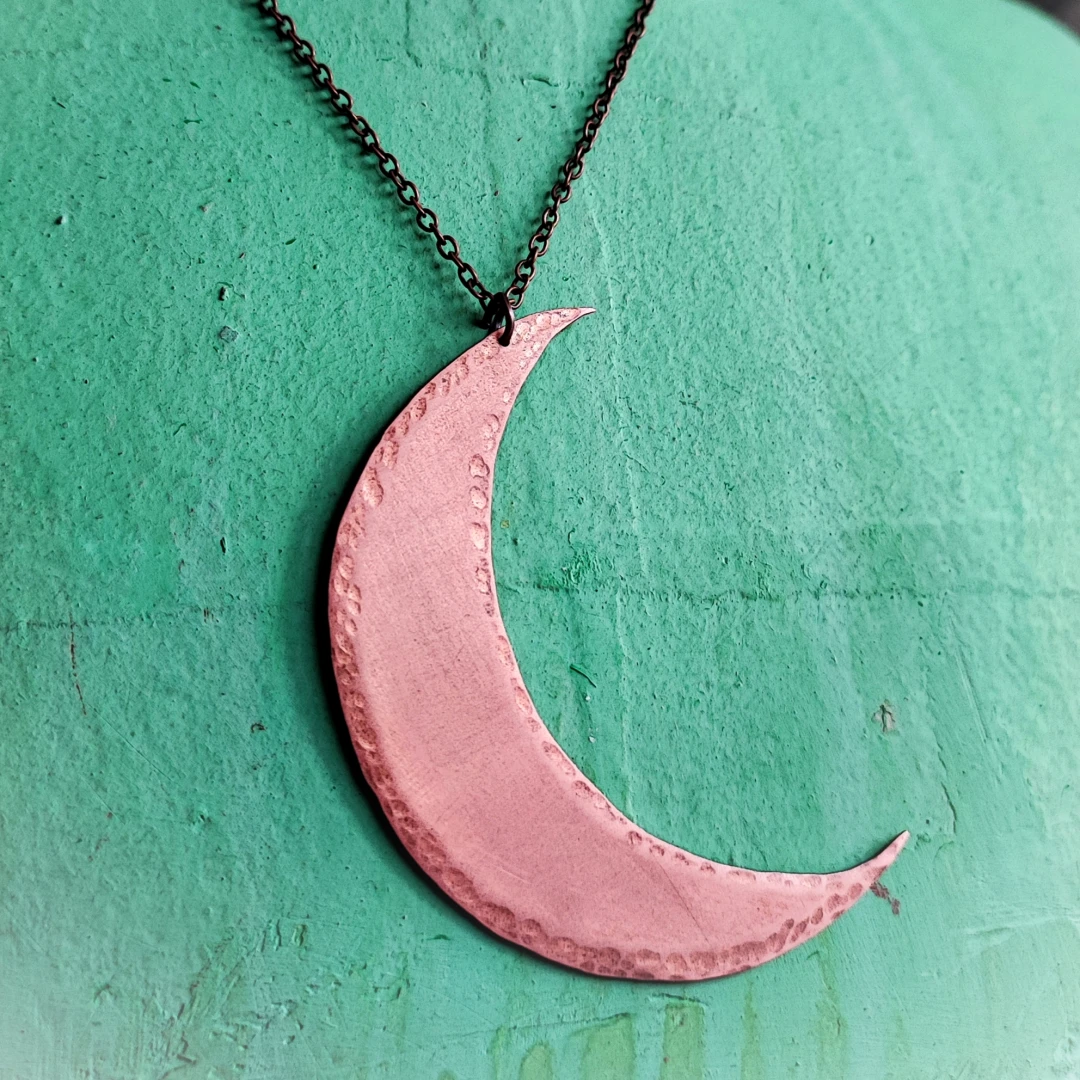 Large Crescent Moon Copper Pendant - 2