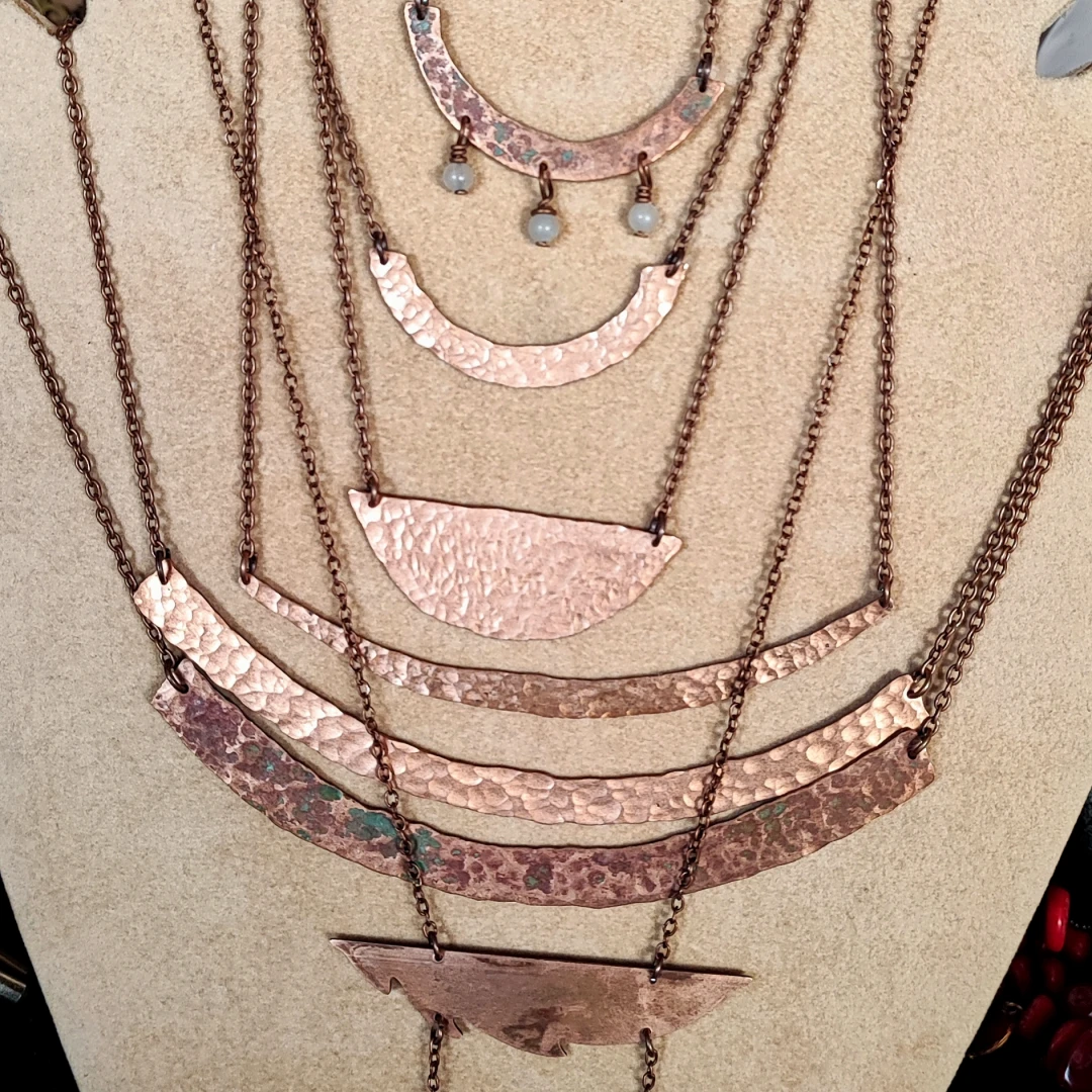 Curved Bar Rustic Copper Necklace - 2