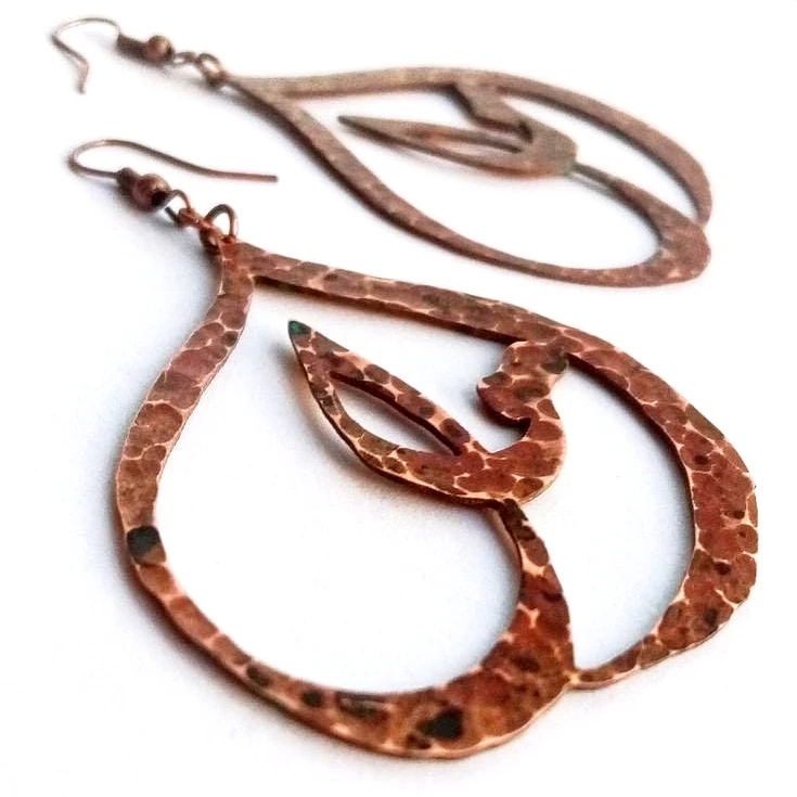 "Hope" Rustic Copper Arabic Earrings - 2