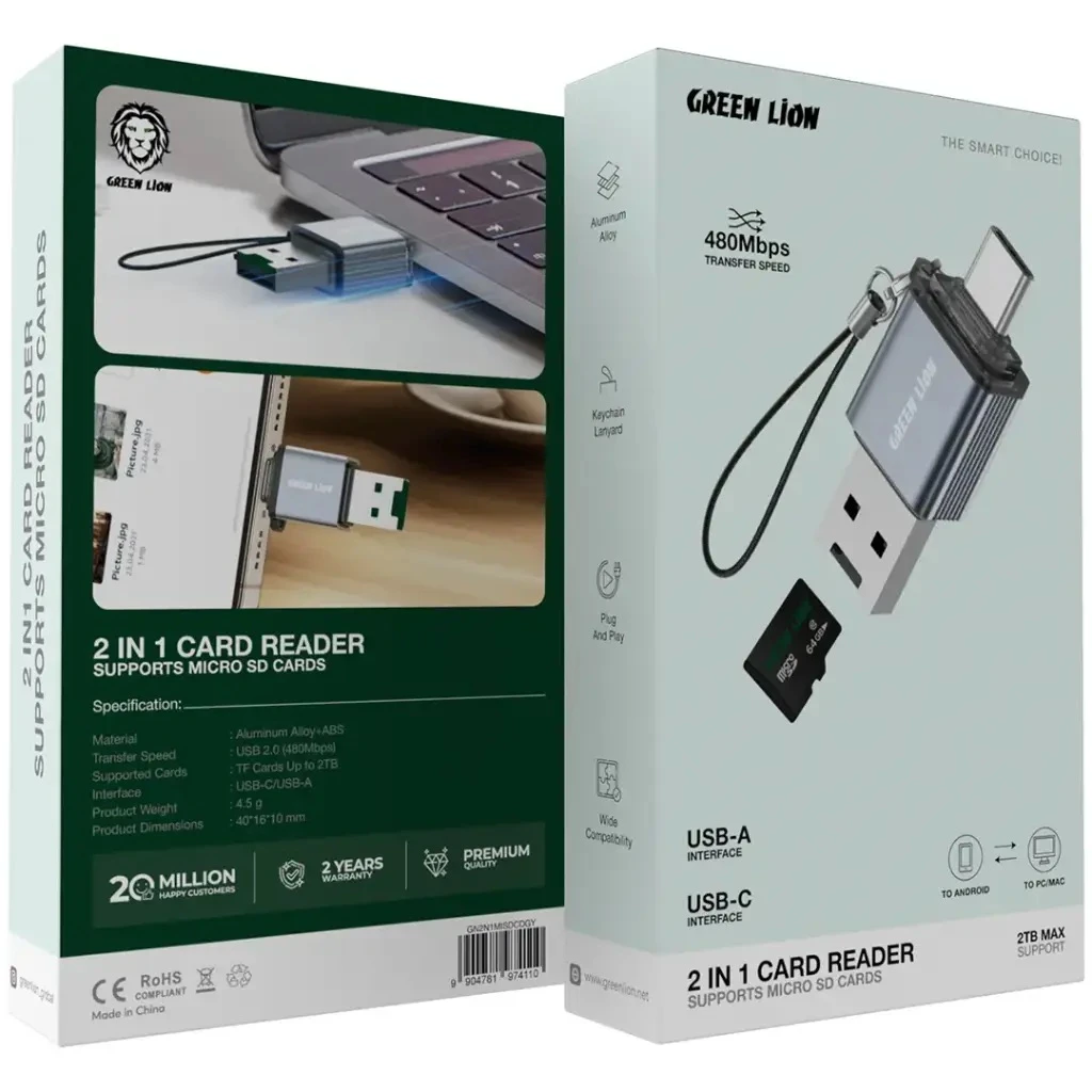 GREENLION 2 IN 1 CARD READER USB-A USB-C