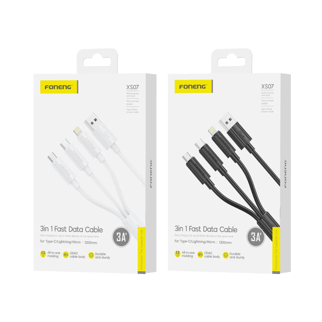 FONENG XS07 3 IN 1 FAST DATA CABLE FOR TYPE C/LIGHTNING/MICRO