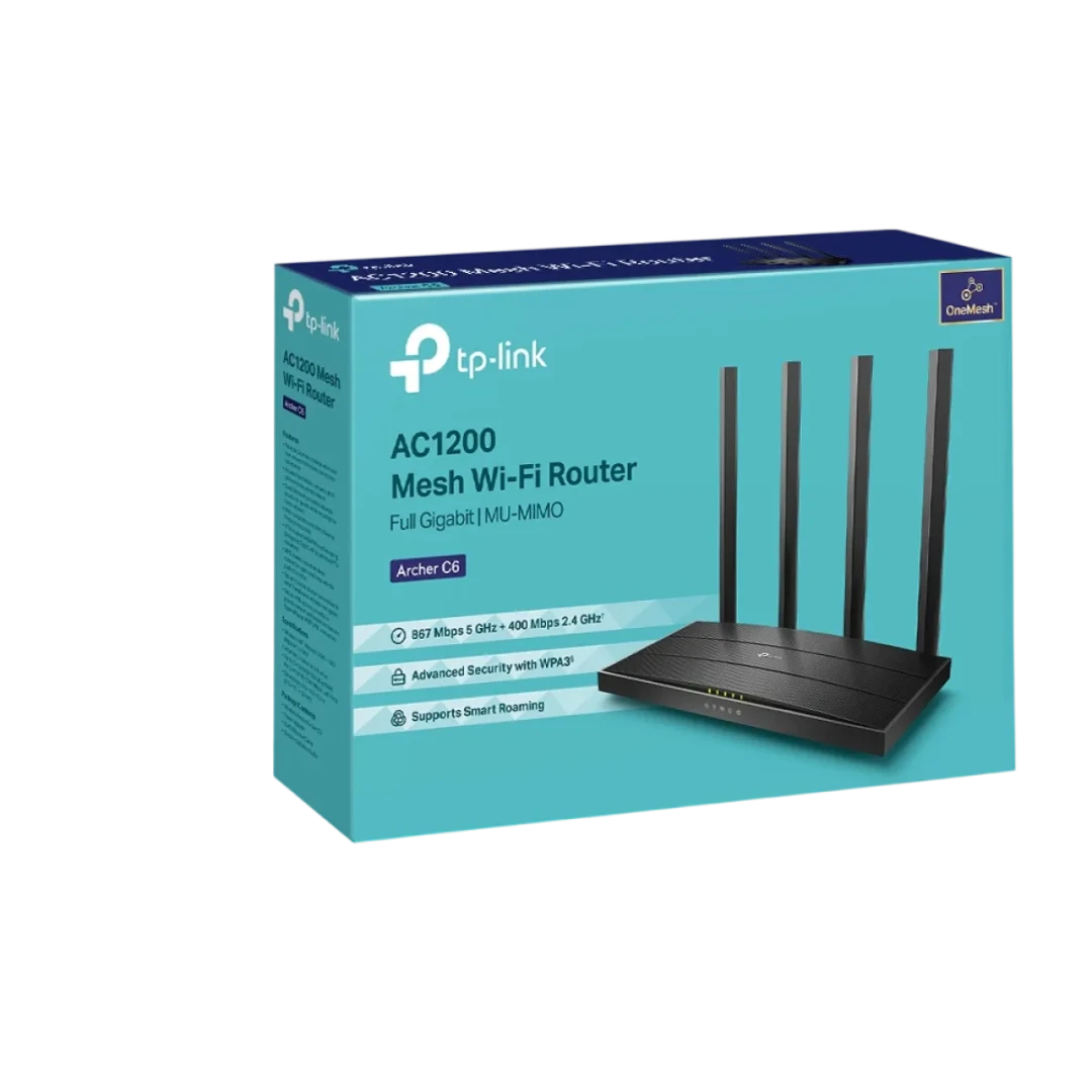 TP-Link (Archer C6) AC1200 Mesh Wi-Fi Router Full Gigabit MU-MIMO Router - 4x Antennas - Black