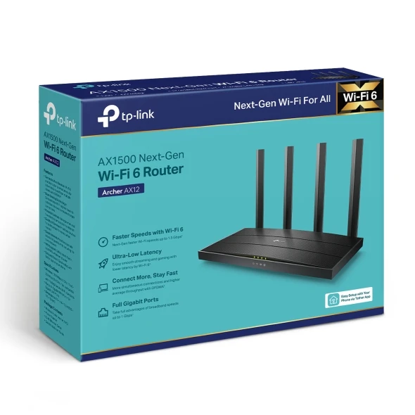 TP-Link (Archer AX12) AX1500 Next-Gen Dual Band Wifi 6 Router - 4x Antennas - Black