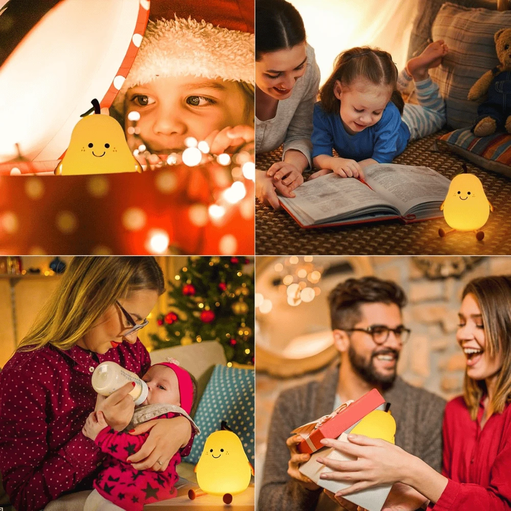 Night Light Pear Cute LED Nursery Nightlight Lamp, Tap Control Squishy Silicone, USB Rechargeable Bedside Lamp For Bedroom - 9