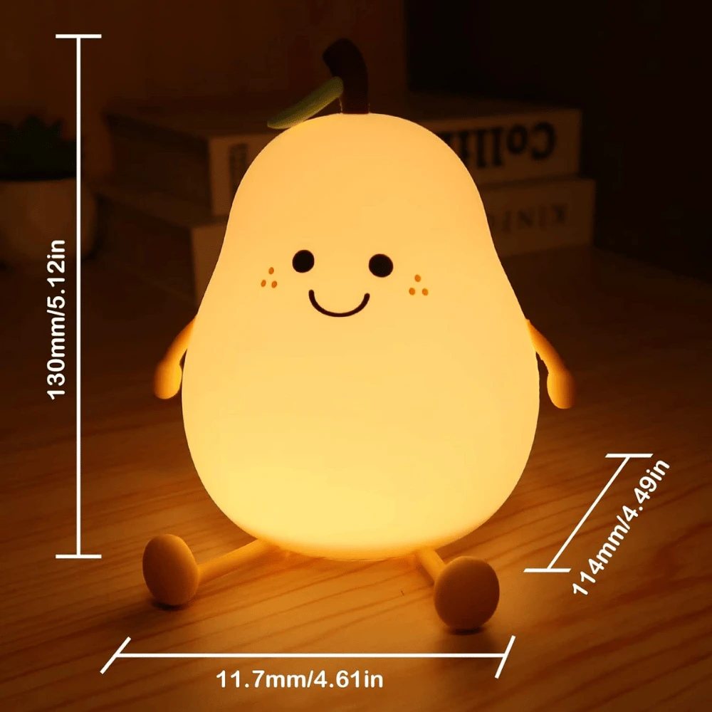 Night Light Pear Cute LED Nursery Nightlight Lamp, Tap Control Squishy Silicone, USB Rechargeable Bedside Lamp For Bedroom - 7