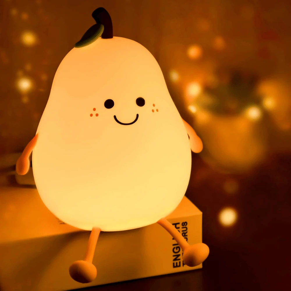 Night Light Pear Cute LED Nursery Nightlight Lamp, Tap Control Squishy Silicone, USB Rechargeable Bedside Lamp For Bedroom - 2