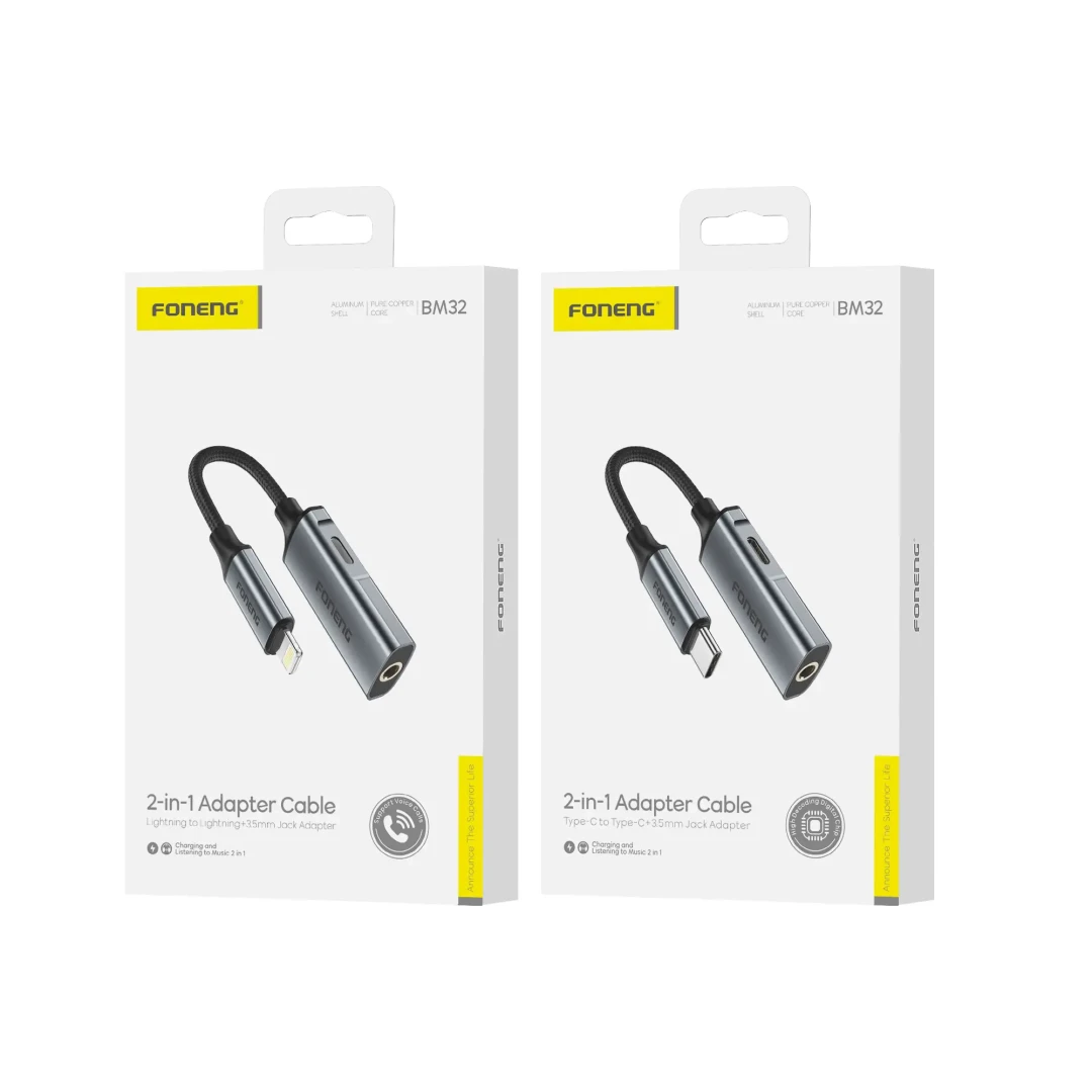 FONENG BM32 2 IN 1  AUDIO CABLE LIGHTNING