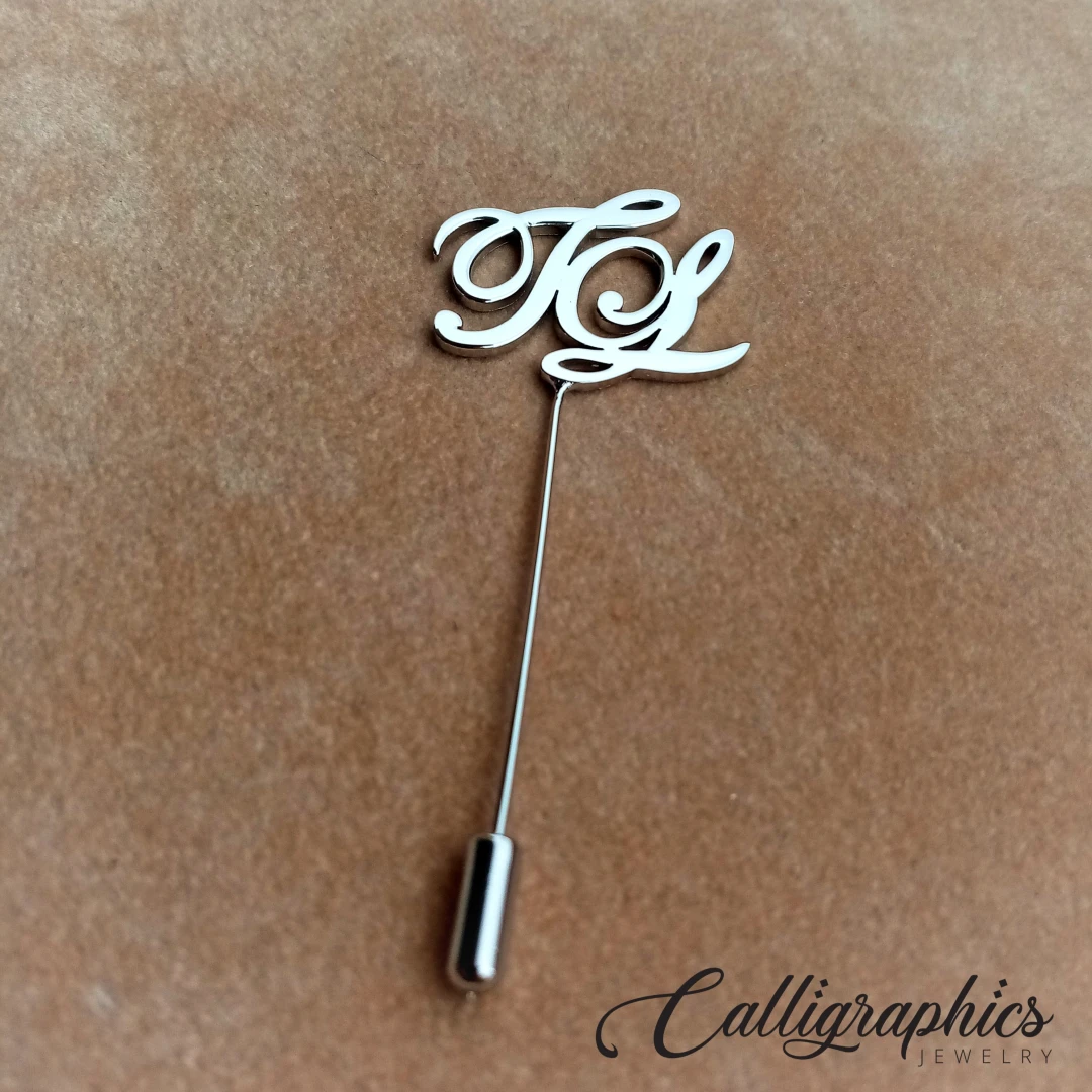 Latin Letters Lapel Pin | Latin Calligraphy Initials Pin | Personalized Latin Letter Lapel Pin